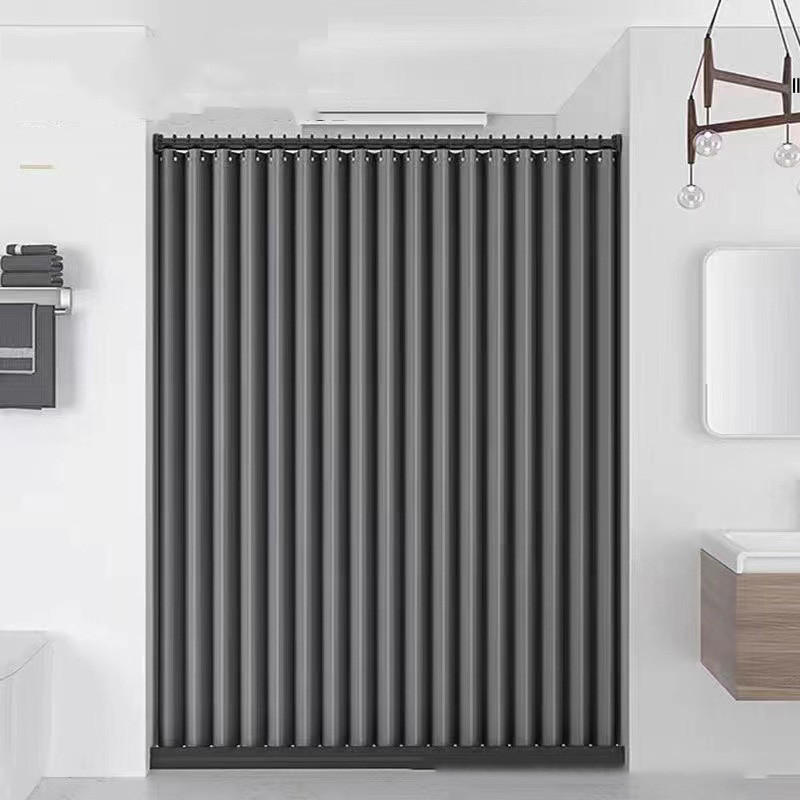 DUSCHVORHANG Grau Leinen faltbar 200 x 200 cm ohne Bohren Badezimmer - Grau, Textil (200/200cm) - MCBOSON
