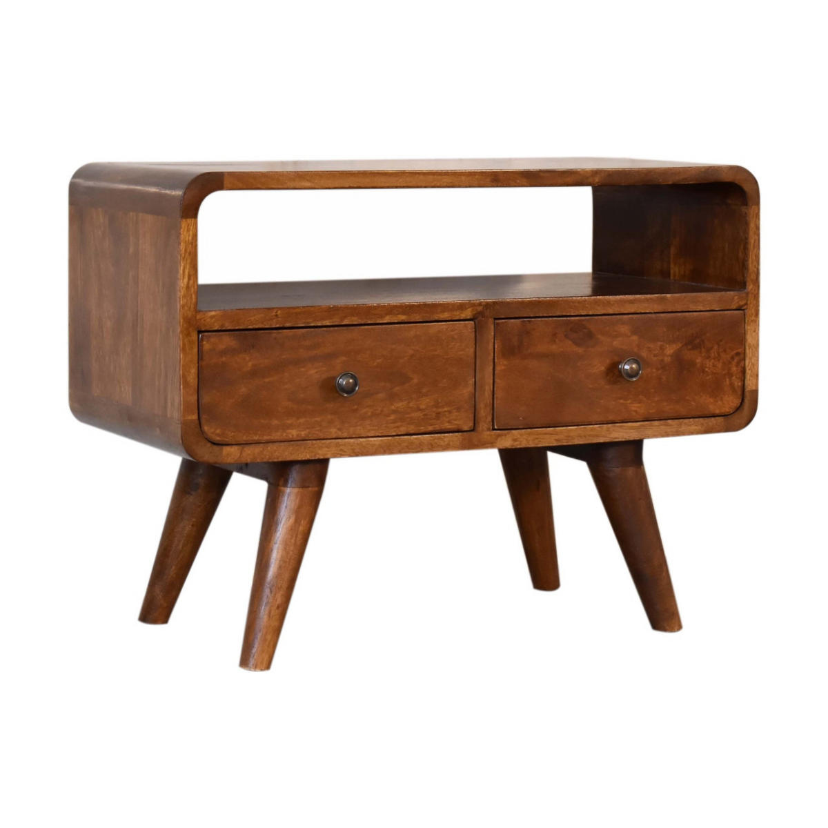 MEDIENANLAGE TV-Schrank aus Massivholz, 2 Schubladen, 1 offenes Regal, nordische Beine, Braun - Messingfarben/Braun, Holz/Metall (60/45/30cm) - Artisan Furniture