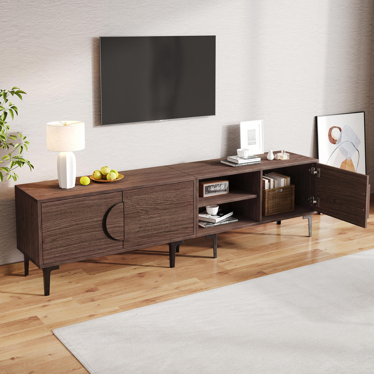 TV-SCHRANK 180/35/49 cm Dunkel Walnuss für 80 Zoll TV mit 3 Türen - Nussbaumfarben, Holzwerkstoff (180/49/35cm) - Oxeza