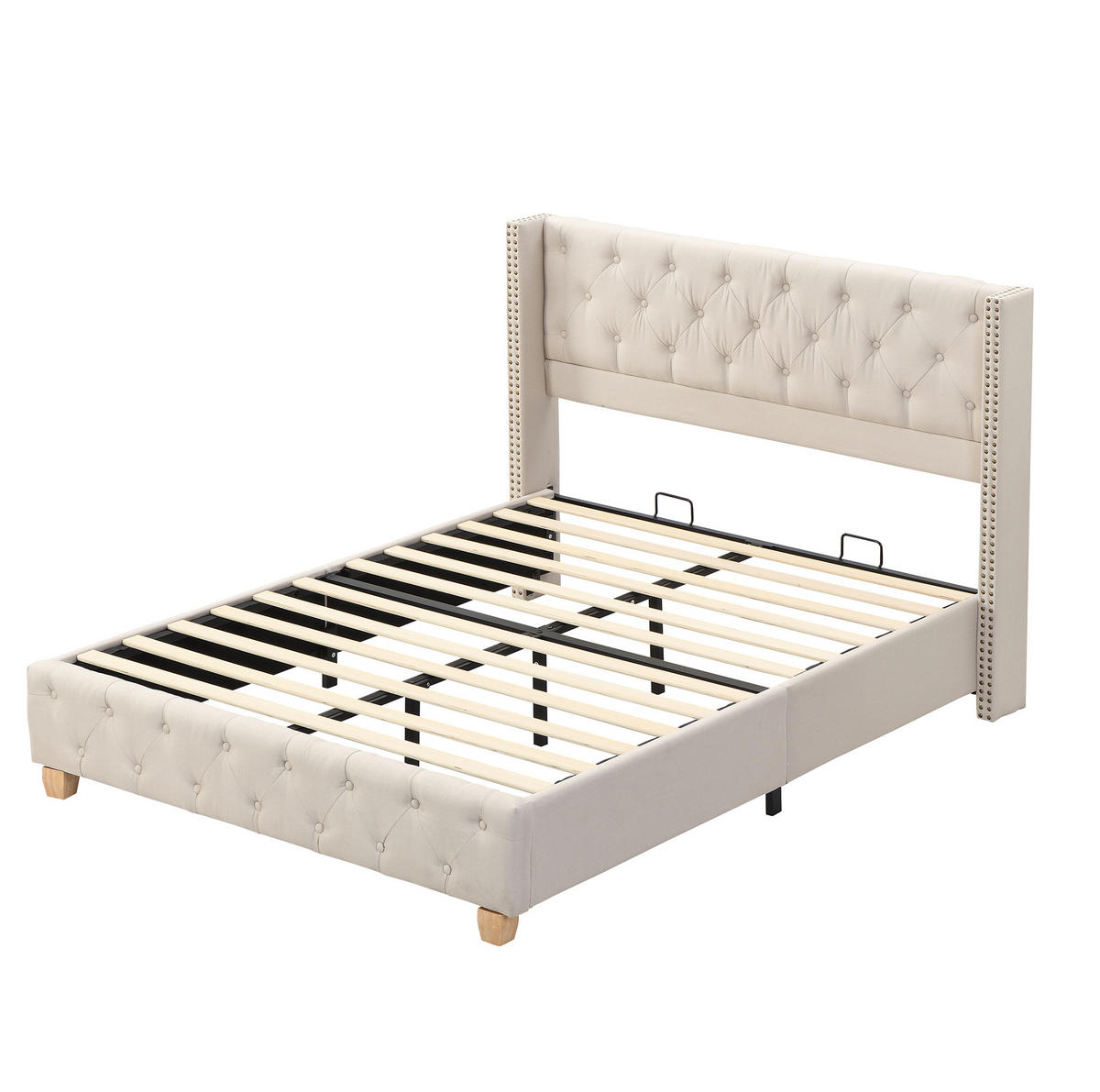 POLSTERBETT 160/200 cm mit Lattenrost, getuftetem Kopfteil mit Nieten, Beige - Beige, Textil (160/200cm) - Redom