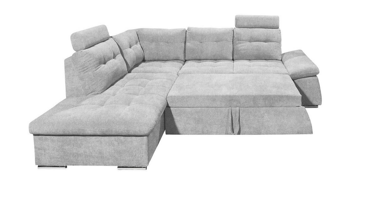 ECKSOFA mit Schlaffunktion, verstellbare Armlehne und Kopfstützen - Chromfarben/Hellgrau, Textil (260/219cm) - ed exciting design