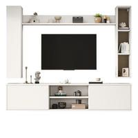 TV nástěnná sestava 180/35/33,5 cm s úložným prostorem, závěsná i volně stojící, Bílá - bílá, kompozitní dřevo (180/33.5/35cm) - Redom