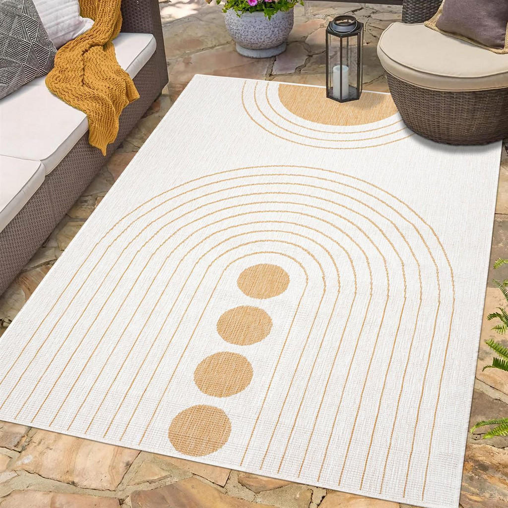 Thumbnail - carpet city Outdoor-Teppich, Gelb, Textil, Gepunktet, Rechteckig, 200x290 cm, Oeko-Tex® Standard 100, beidseitig verwend...