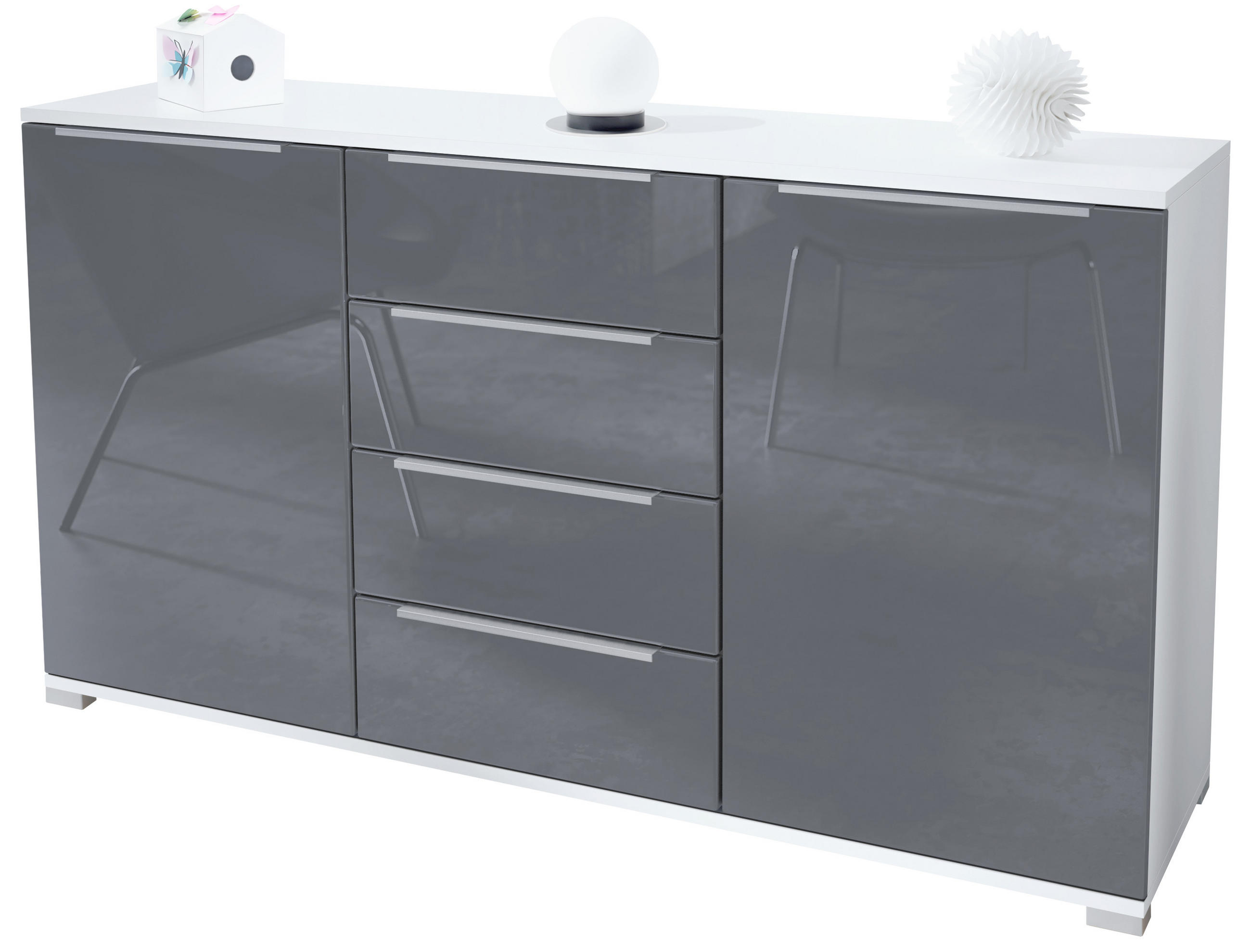 SIDEBOARD Linio Grau Hochglanz - Grau, Holzwerkstoff (138.5/75.5/35cm) - Vladon