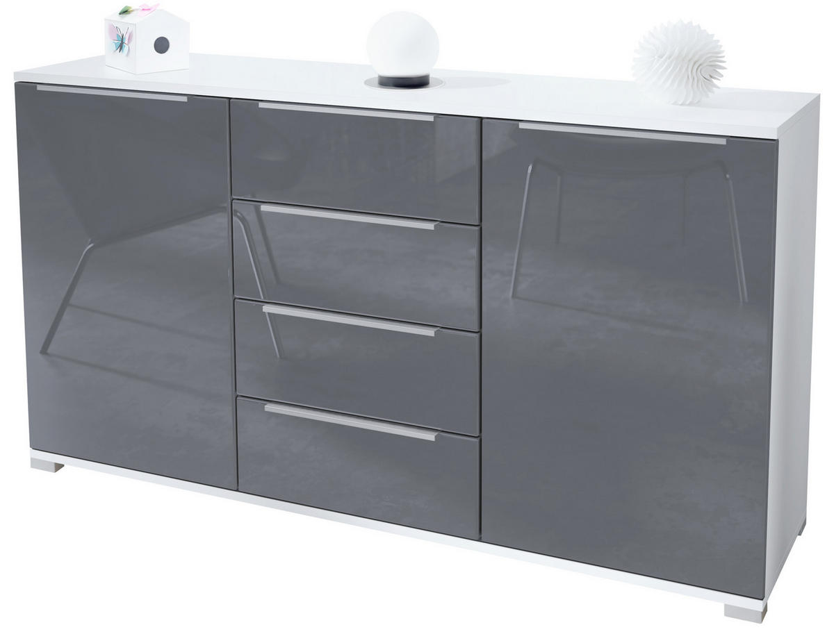 SIDEBOARD Linio Grau Hochglanz - Grau, Holzwerkstoff (138.5/75.5/35cm) - Vladon