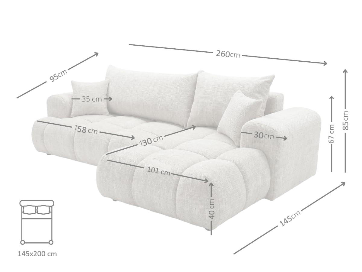 BIG-SOFA Vitton II Beige Rechts - Beige, Textil (260/85/200cm) - B&B Home