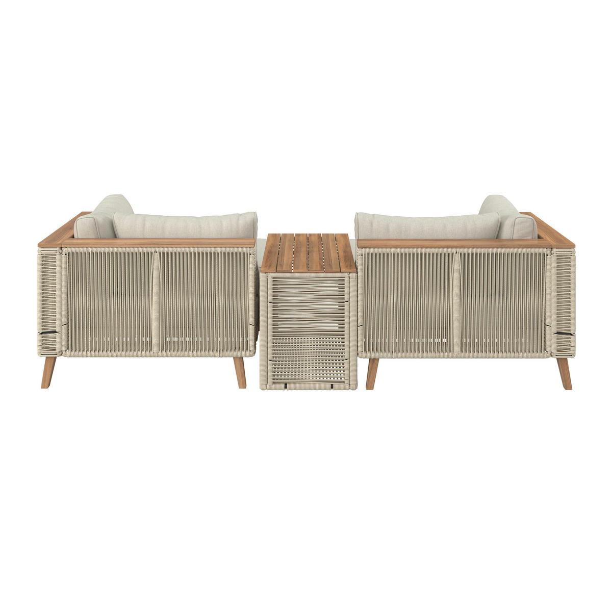 LOUNGEGARNITUR Marilou Creme/ Hellgr Outdoorstoff/Kunststoff - Hellgrau, Holz