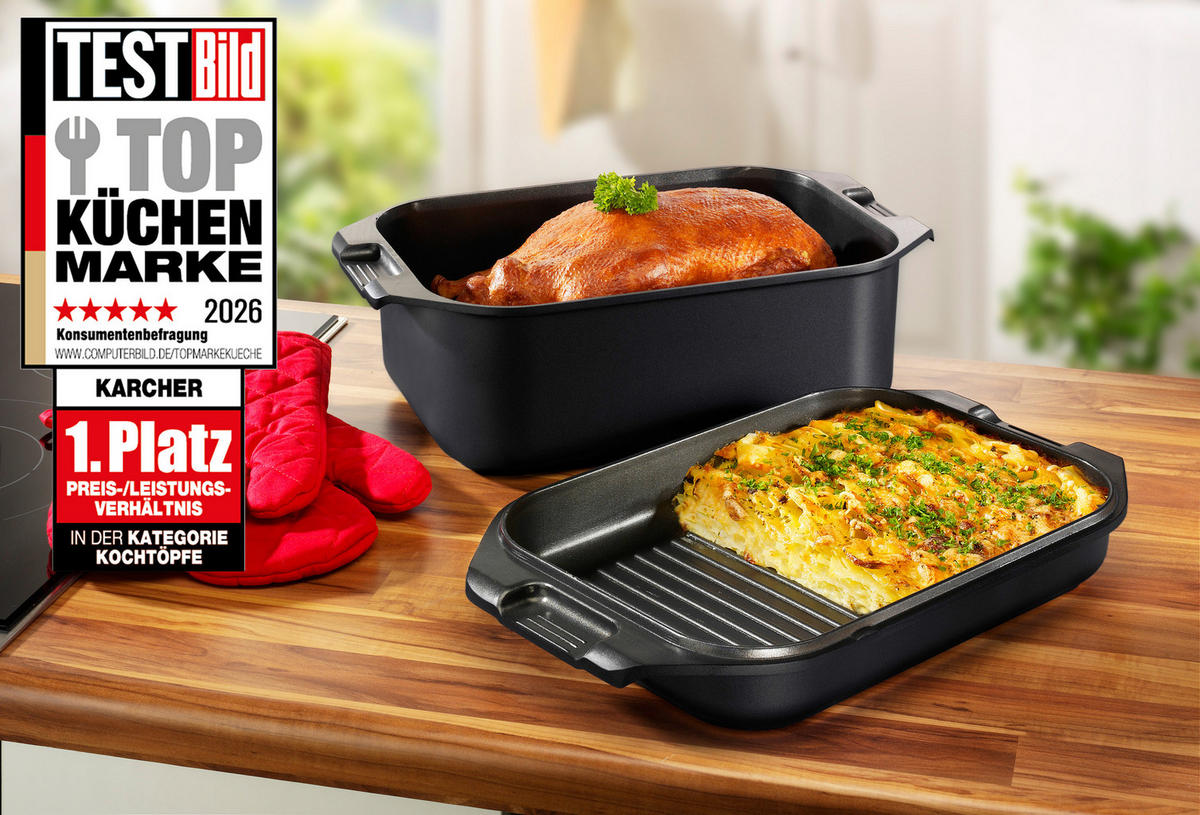 BRÄTER 2in1, Aluguss, Induktion, 8,7 Liter, Induktion, inkl. Topfhandschuhen - Schwarz, Metall (42/25.5/12cm) - Karcher