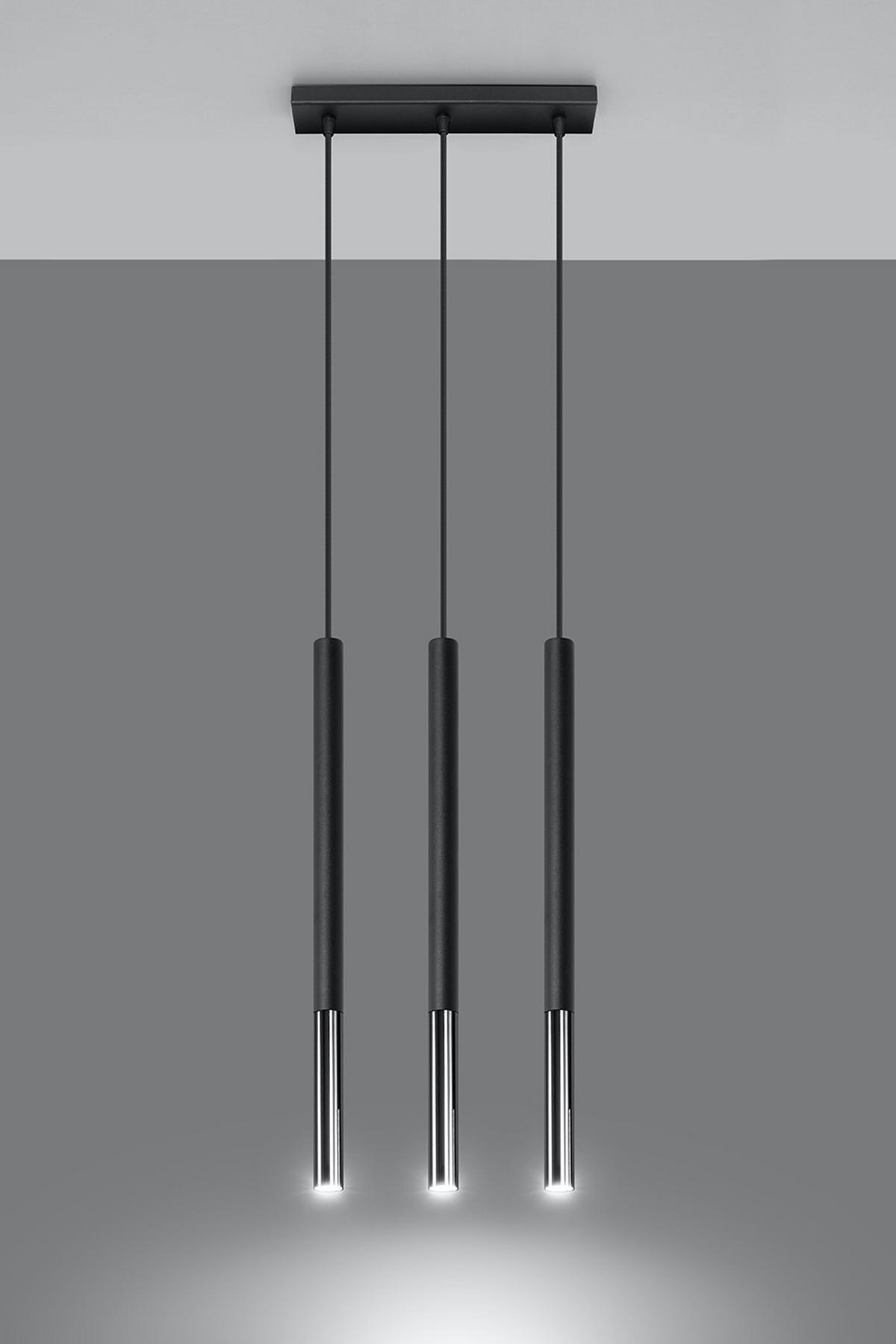PENDELLEUCHTE Stahl Schwarz-Chrom 3-flammig - Schwarz, Metall (30/8/110cm) - Sollux Lighting