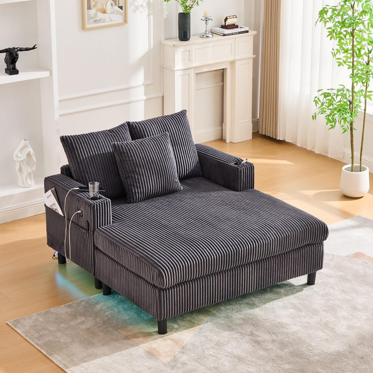 RELAXLIEGE XXL Polsterliege,Relaxsessel,3 Zierkissen,Cord,Grau - Grau, Textil (128/85/142cm) - LVHOM