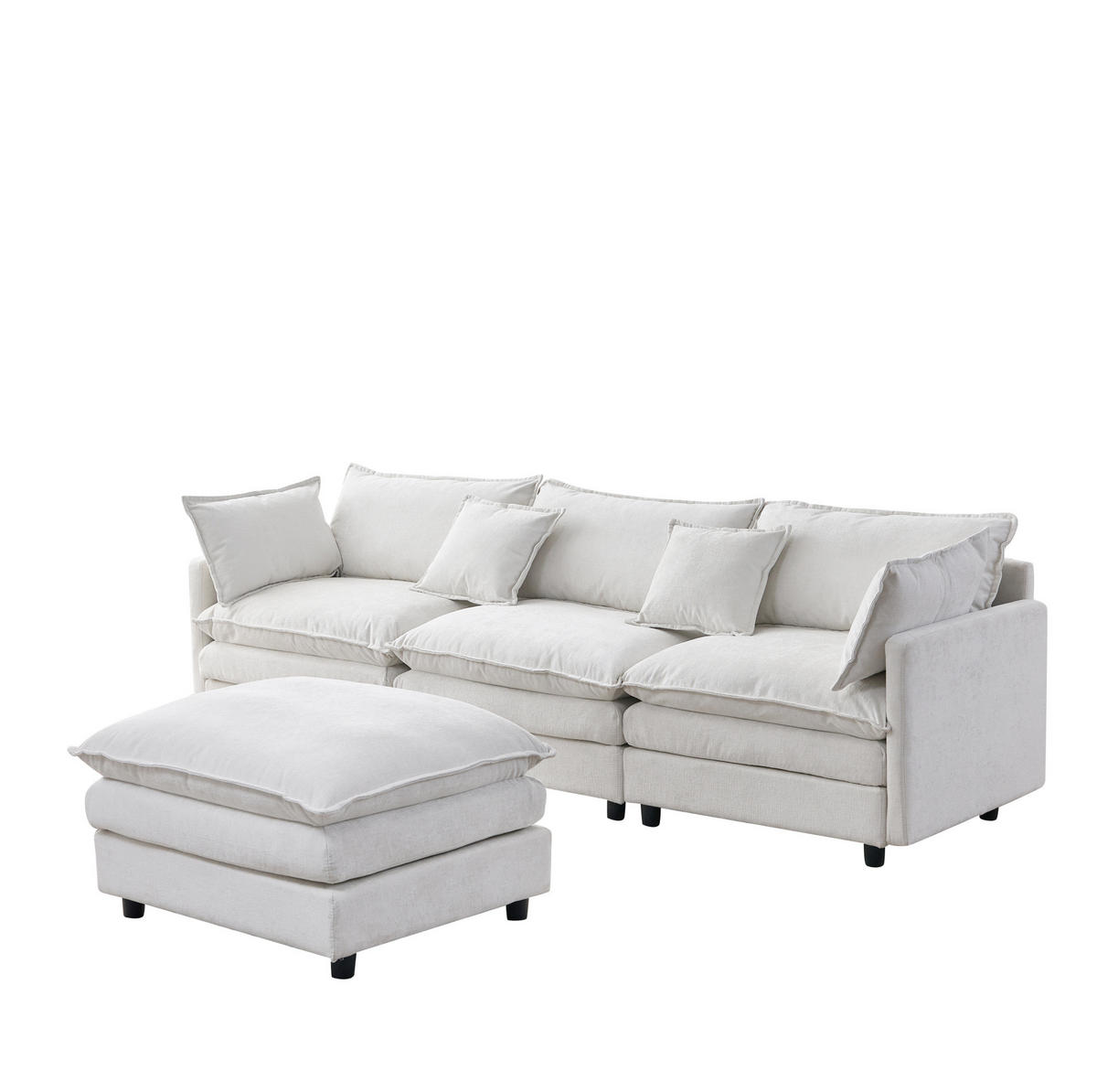 ECKSOFA 267/154/85 cm Beige aus Chenille mit Hocker modulares 3-Sitzer-Sofa - Beige, Textil (154/267cm) - OKWISH