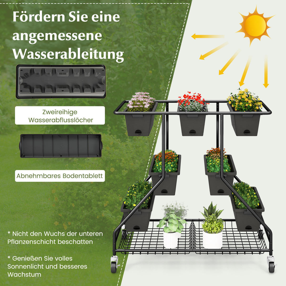BLUMENREGAL Schwarz - Schwarz, Metall (56/99/100cm) - COSTWAY