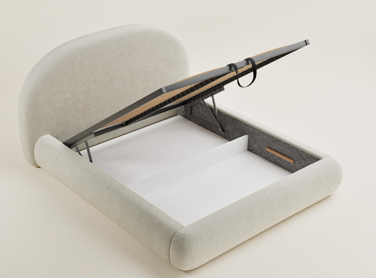 POLSTERBETT Maumere Creme 140/200 cm im Chenille-Stoff - Creme/Schwarz, Holz/Holzwerkstoff (140/200cm) - Maison de Reve