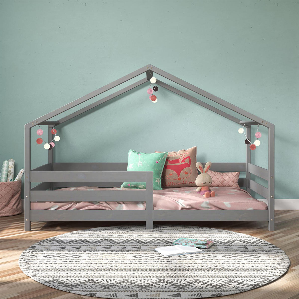 HAUSBETT RENA 90X200 CM - Grau, Holz (96/138/206cm) - IDIMEX