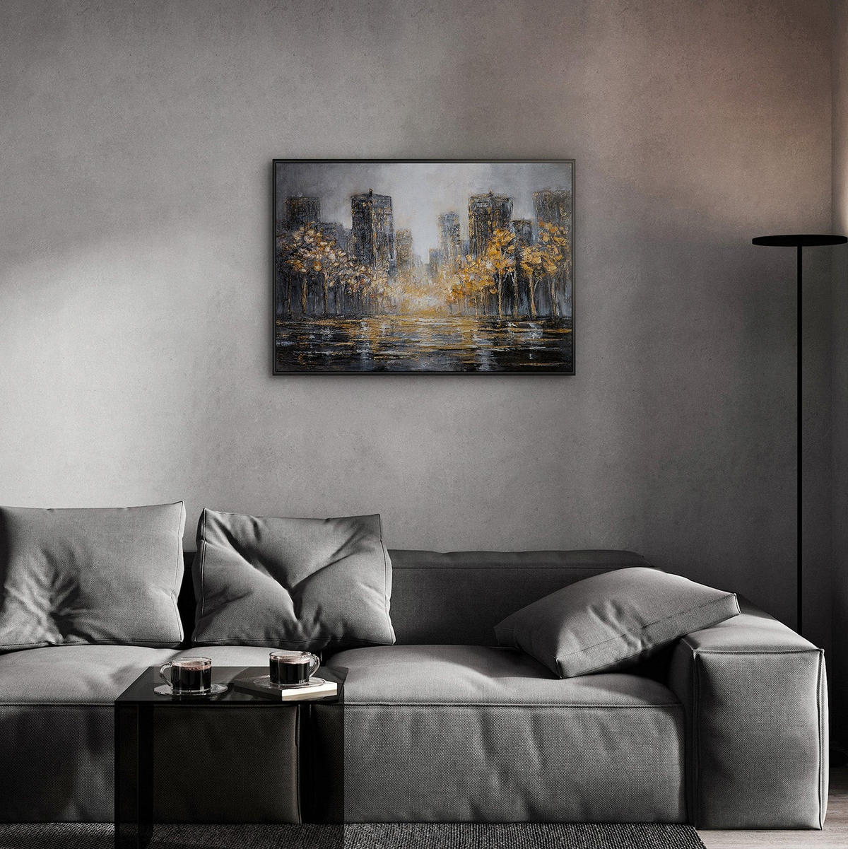 GEMÄLDE Lichter der Stadt Schattenfugenrahmen Schwarz 70x50 cm - Schwarz, Holz (70/50cm) - YS-art gallery