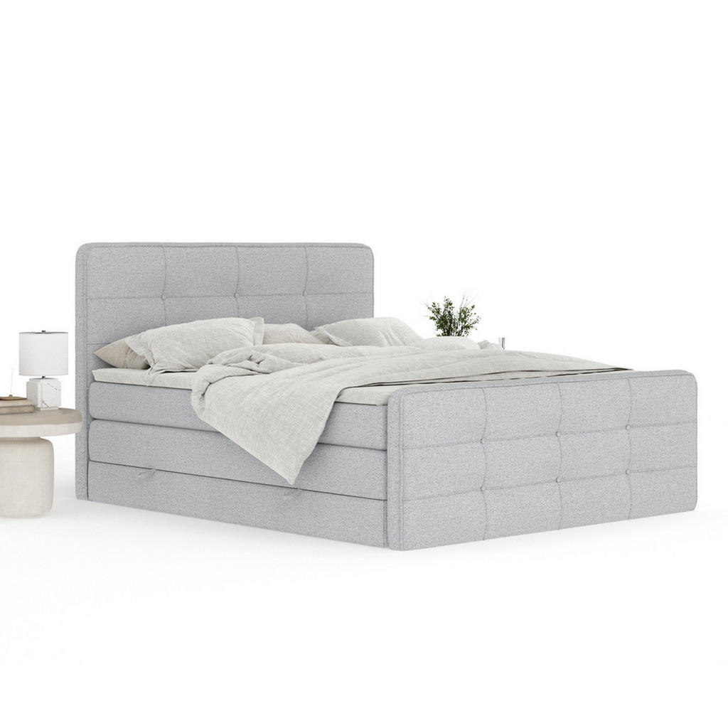 Thumbnail - Maison de Reve Boxspringbett, Hellgrau, Textil, Buche, Kiefer, H3 + H4, 7-Zonen, Höhe ca. 40 cm, 140x200 cm, Handmade in...