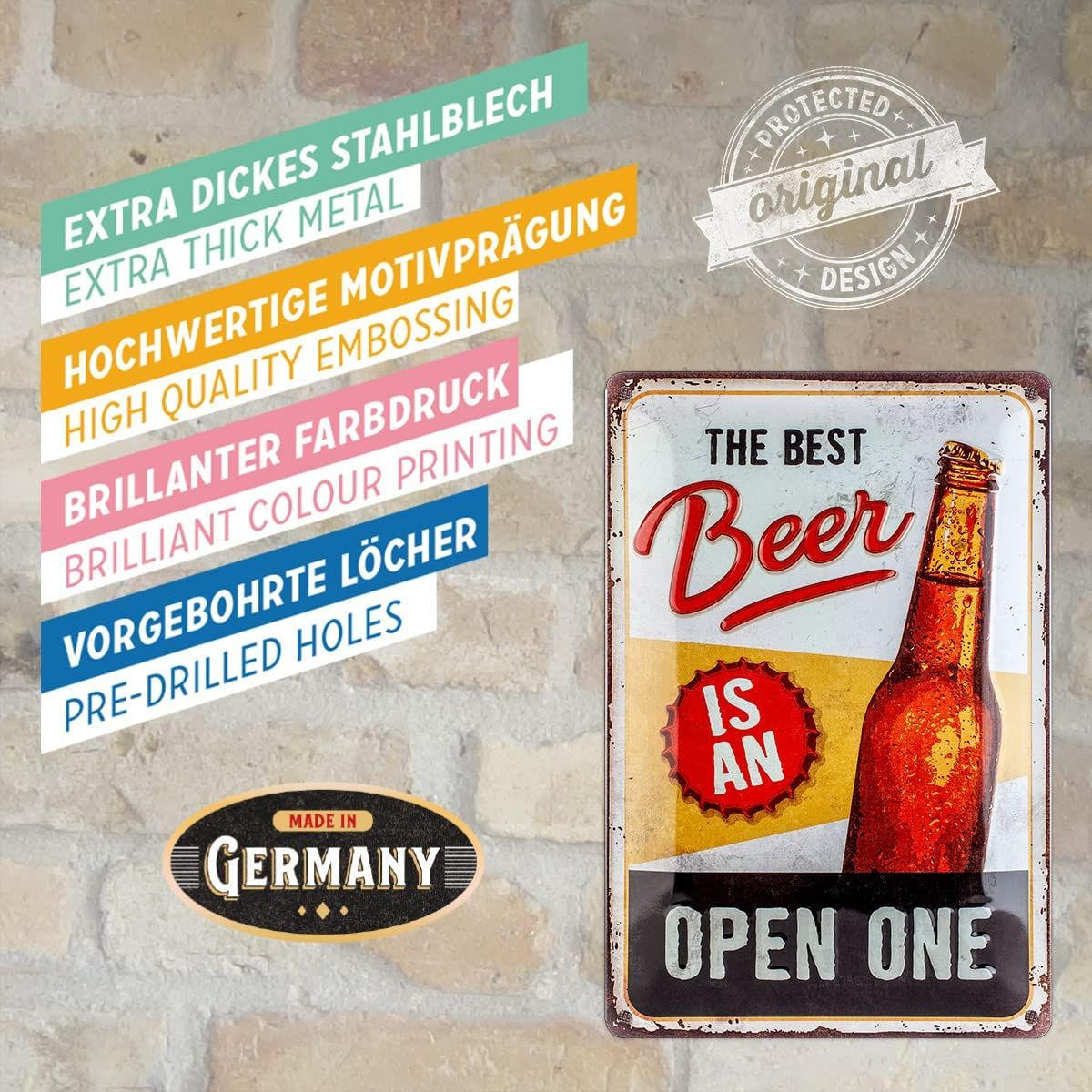 BLECHSCHILD 20/30 cm The Best Beer is an Open One - Multicolor, Metall (20/30/0.2cm) - Nostalgic-Art