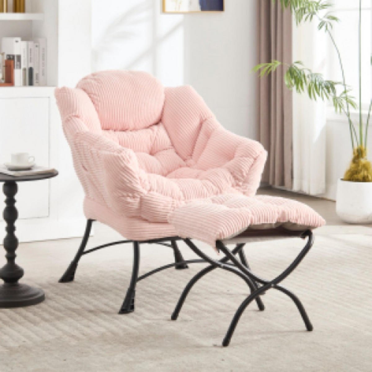 LOUNGESESSEL Relaxsessel mit Hocker,dicke Polsterung, Rosa - Rosa, Metall (70/95/64cm) - LVHOM