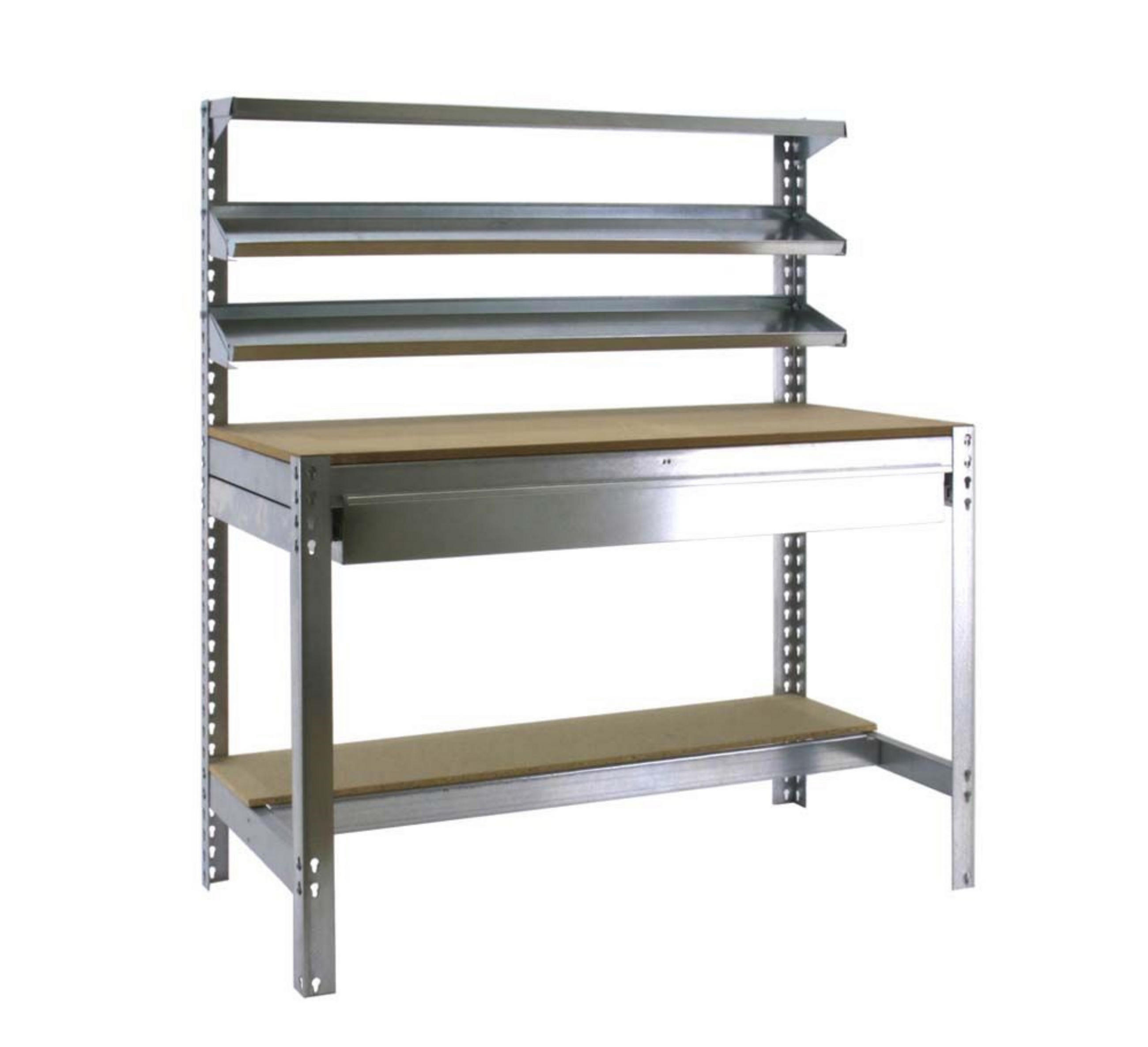 WERKBANK BUFFALO mit Frontablage und Schubfach | HxBxT 84x150x76cm | Traglast 600kg | Verzinkt - Silberfarben, Metall (150/84/76cm) - PROREGAL