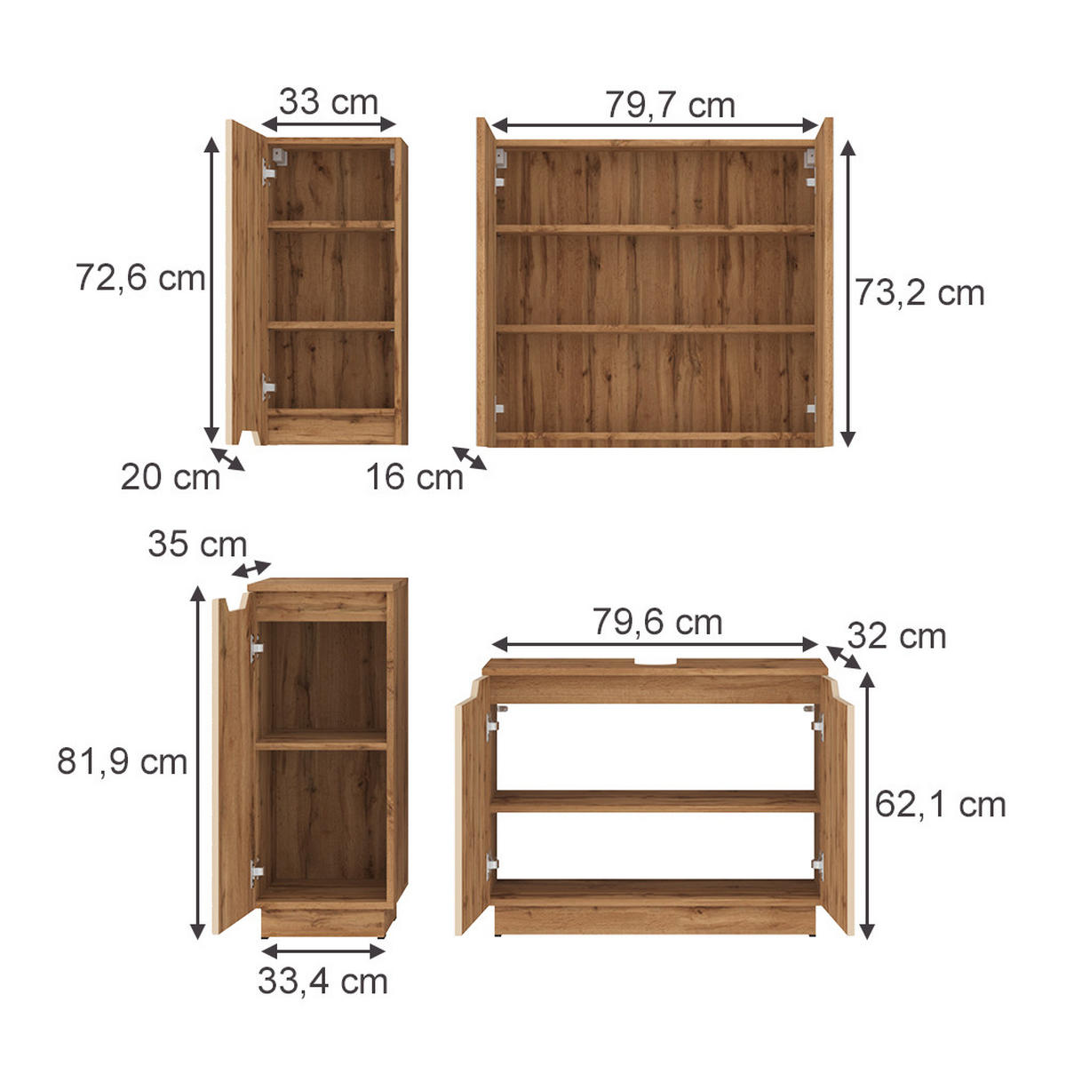 BADMÖBEL-SET Lotta Eiche/Kaschmir gestreift 4 Teile - Kaschmir, Holzwerkstoff (79.6/62.1/32cm) - Vicco