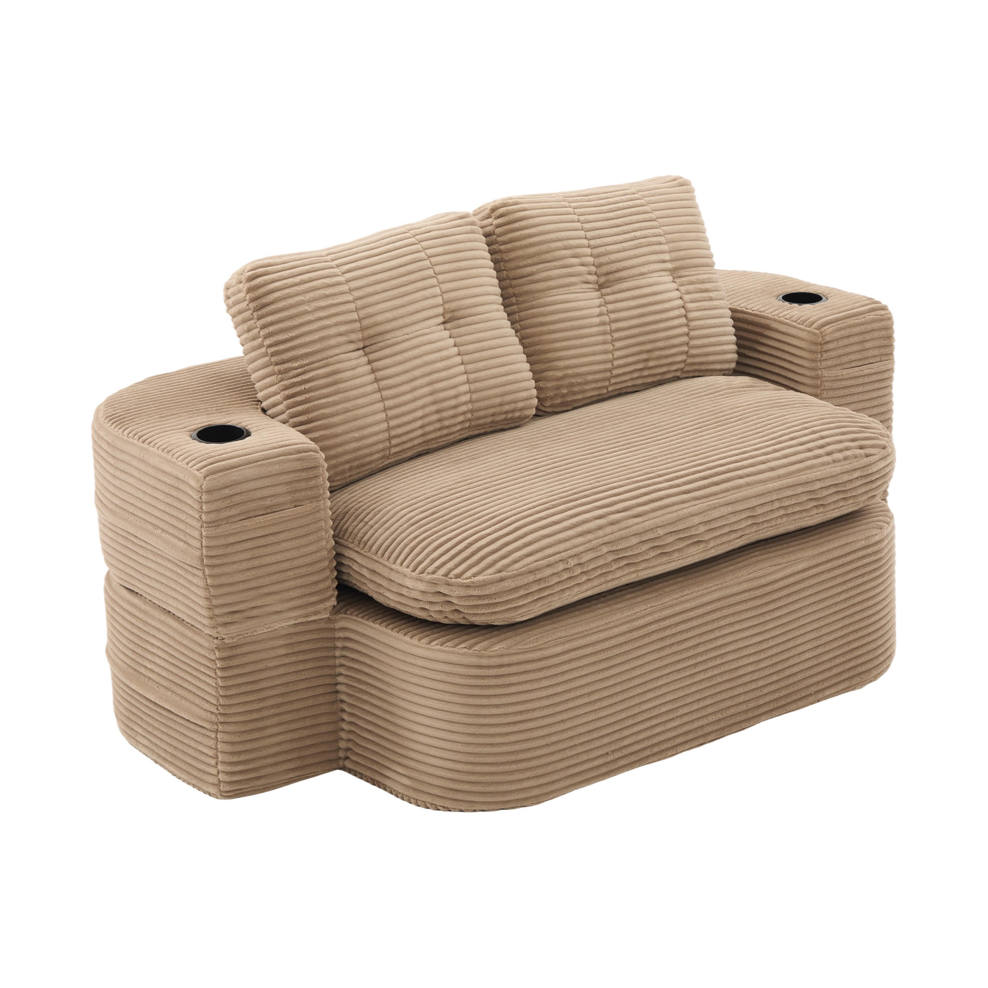 SOFA mit Liegefunktion, Getränkehaltern und verstellbaren Armlehnen in Khaki - Taupe, Textil (165/61/97cm) - EVRYAE