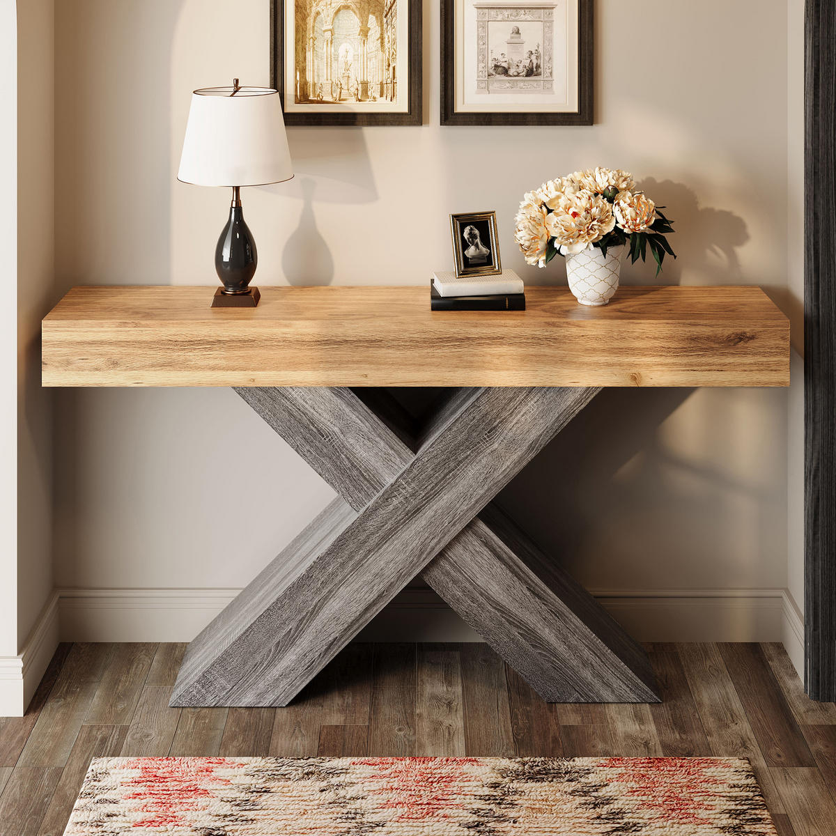 KONSOLENTISCH X Beine Holzoptik schmal - Naturfarben, Holzwerkstoff (30/140/80cm) - Fortuna Lai