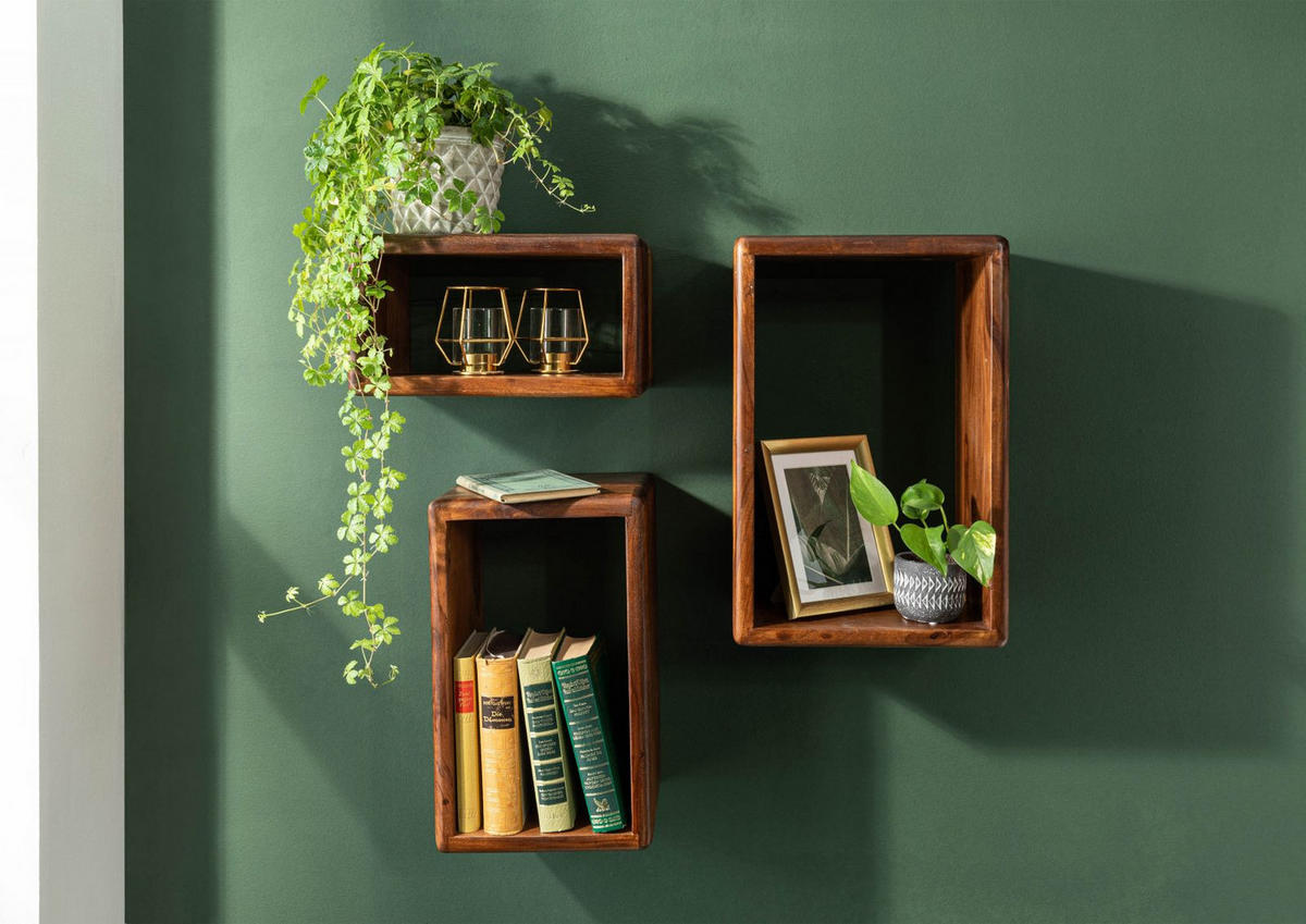 WANDREGAL Set Sheesham 45x20x30 walnuss gewachst TORONTO #242 - Walnussfarben, Holzwerkstoff (45/30/20cm) - Massivmoebel24