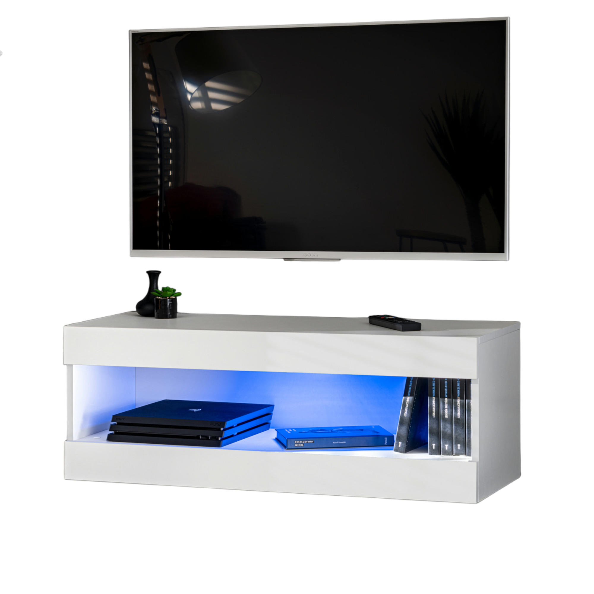 TV-ELEMENT TIVOLI RTV2-WHITE/WHITE+BLU Offener Raum Weiß Weiß - Weiß, Holzwerkstoff/Kunststoff (100/36/35cm) - Komodee