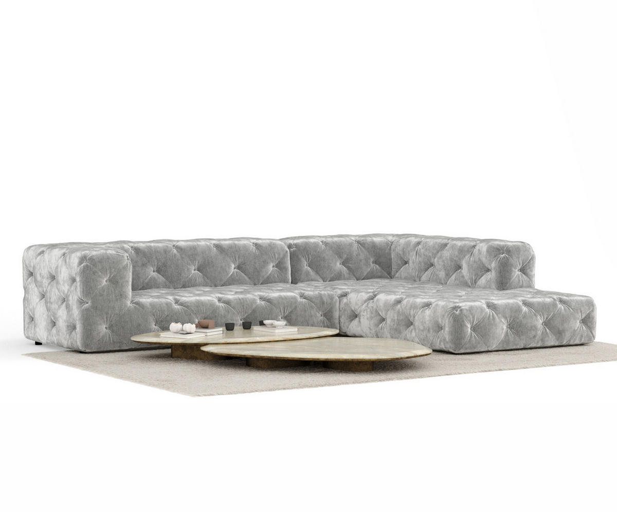 ECKSOFA Cosimo Hellgrau Chenille - Hellgrau/Schwarz, Holz/Holzwerkstoff (325/228cm) - Maison de Reve