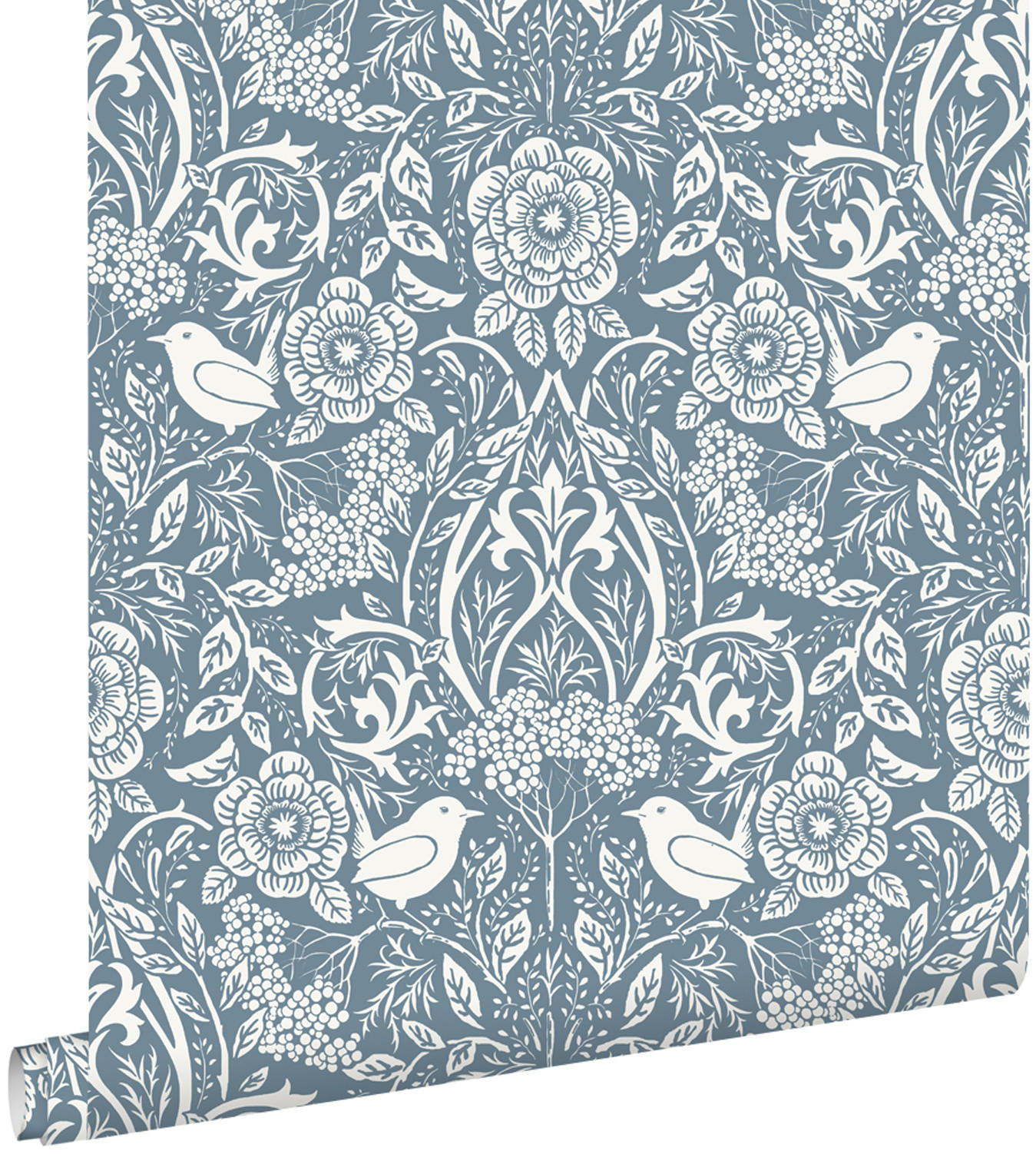 TAPETE Blumen und Vögel im Jugendstil 53 cm x 10.05 m - Blau, Papier (53/1000cm) - ESTAhome