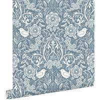TAPETE Blumen und Vögel im Jugendstil 53 cm x 10.05 m - Blau, Papier (53/1000cm) - ESTAhome