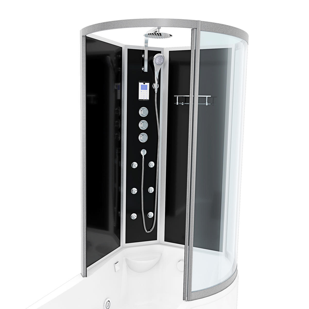 WHIRLPOOL Wanne Duschkabine sw K50-L33-WP 170x100 - Schwarz, Glas/Kunststoff (98/225/170cm) - AcquaVapore by Sandra Jentho