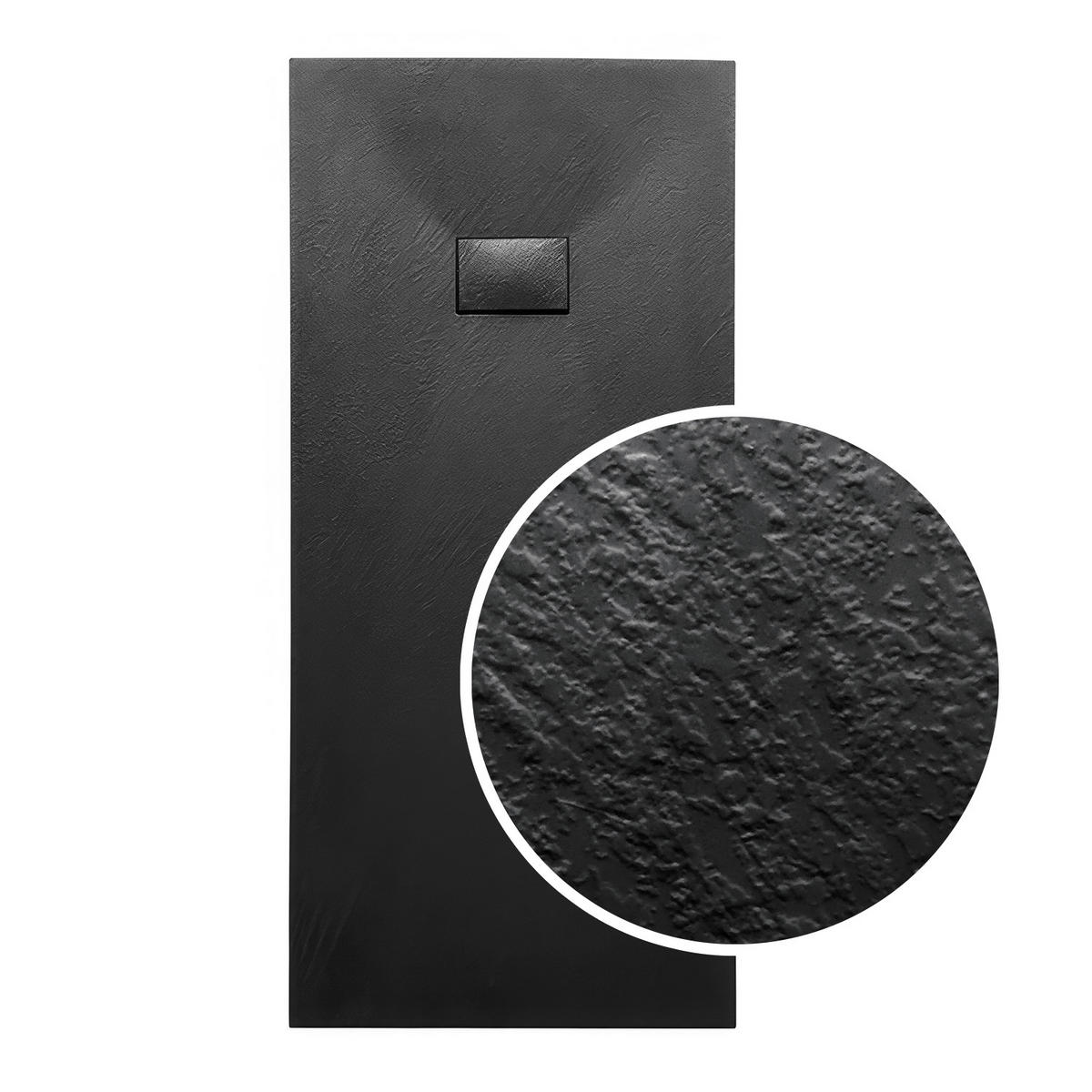 DUSCHWANNE vidar rechteckig schwarz, Steinoptik, 2-tlg. Set mit Ablaufgarnitur, 170/90/3,2 cm - Schwarz, Kunststoff (90/3.2/170cm) - bad land