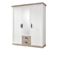 KLEIDERSCHRANK Pinie weiß, Oslo Pinie Landhaus, Drehtürenschrank 3-türig mit Spiegel, 169 x 201 cm - Anthrazit/Weiß, Holzwerkstoff/Metall (169/201/60cm) - Furn.Design