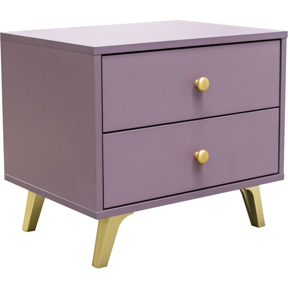 NACHTTISCH Solea Lux mit 2 Schubladen, Pflaume - Pflaume/Goldfarben, Holzwerkstoff (54/48/41cm) - Beautysofa