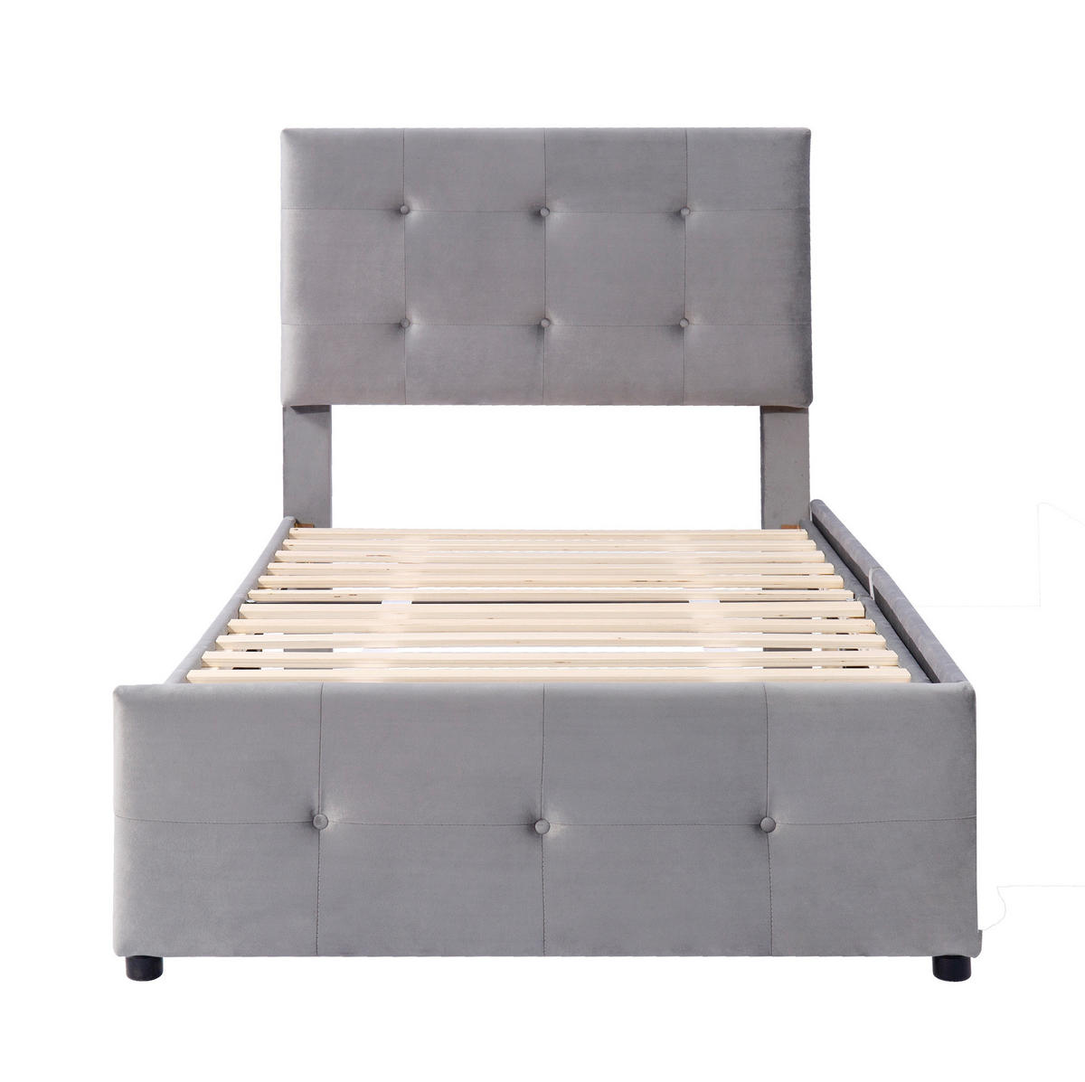 POLSTERBETT aus Samt 90x200 cm in Grau mit Schublade & Lattenrost - Grau, Textil (90/200cm) - Modfu