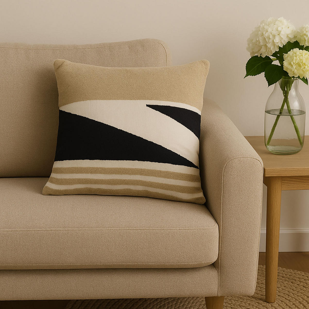DEKOKISSEN mit geometrischem Muster 43/43/9 cm - Beige, Naturmaterialen (43/43cm) - Home Styling Collection
