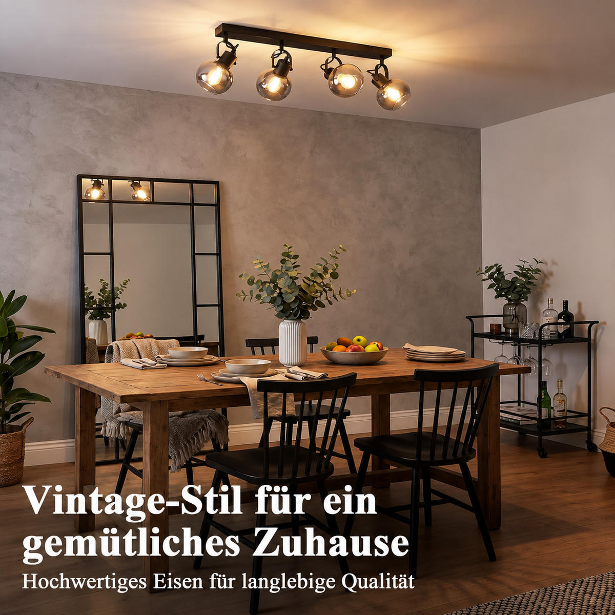 DECKENSTRAHLER Krelvan 57.5/11/17 cm - Schwarz, Glas/Metall (57.5/11/17cm) - ZMH