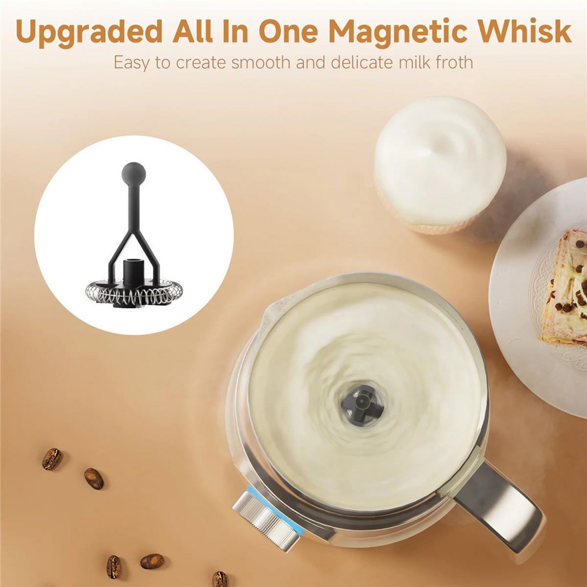 MILCHSCHÄUMER 7IN1 Elektrisch Heiß Kalt Kaffee Heiße Schokolade - Beige, Metall - Bextcok