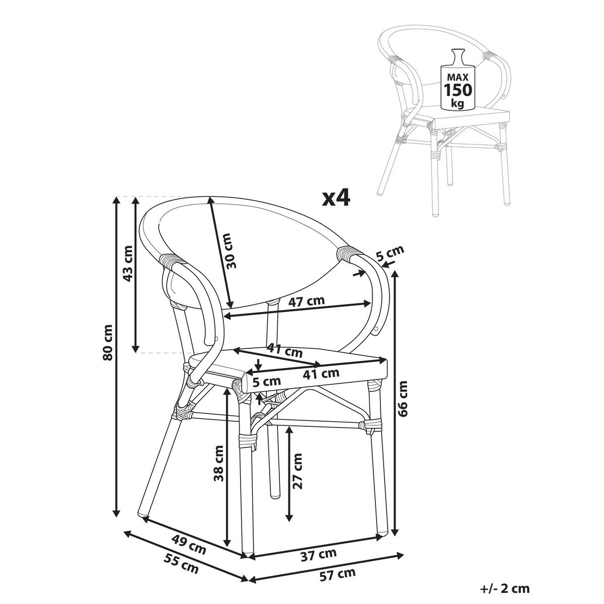 GARTENSTUHL 4er-Set Dunkelbraun Caspri - Dunkelbraun/Schwarz, Kunststoff (57/80/55cm) - Beliani
