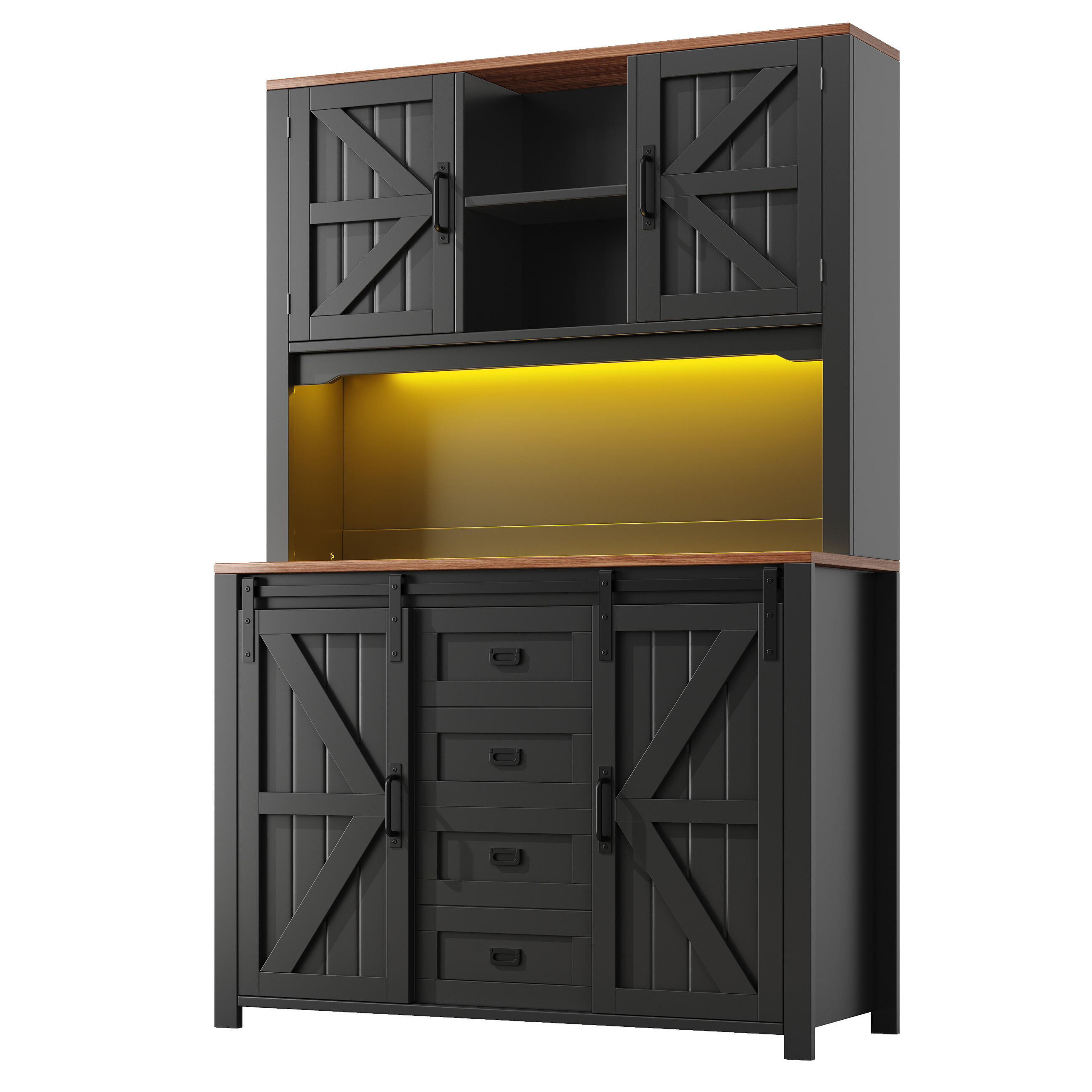 HIGHBOARD in Schwarz mit LED & Schiebetüren - Dunkelblau, Holzwerkstoff (115/174.7/40cm) - Urban Meuble