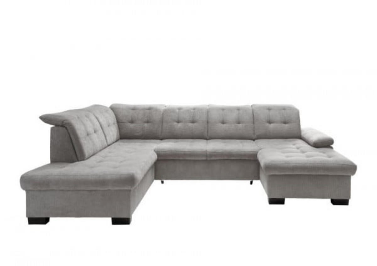 WOHNLANDSCHAFT mit Schlaffunktion und Bettkasten, verstellbare Kopflehnen - Hellgrau/Schwarz, Kunststoff/Textil (305/163/216cm) - myHomelando