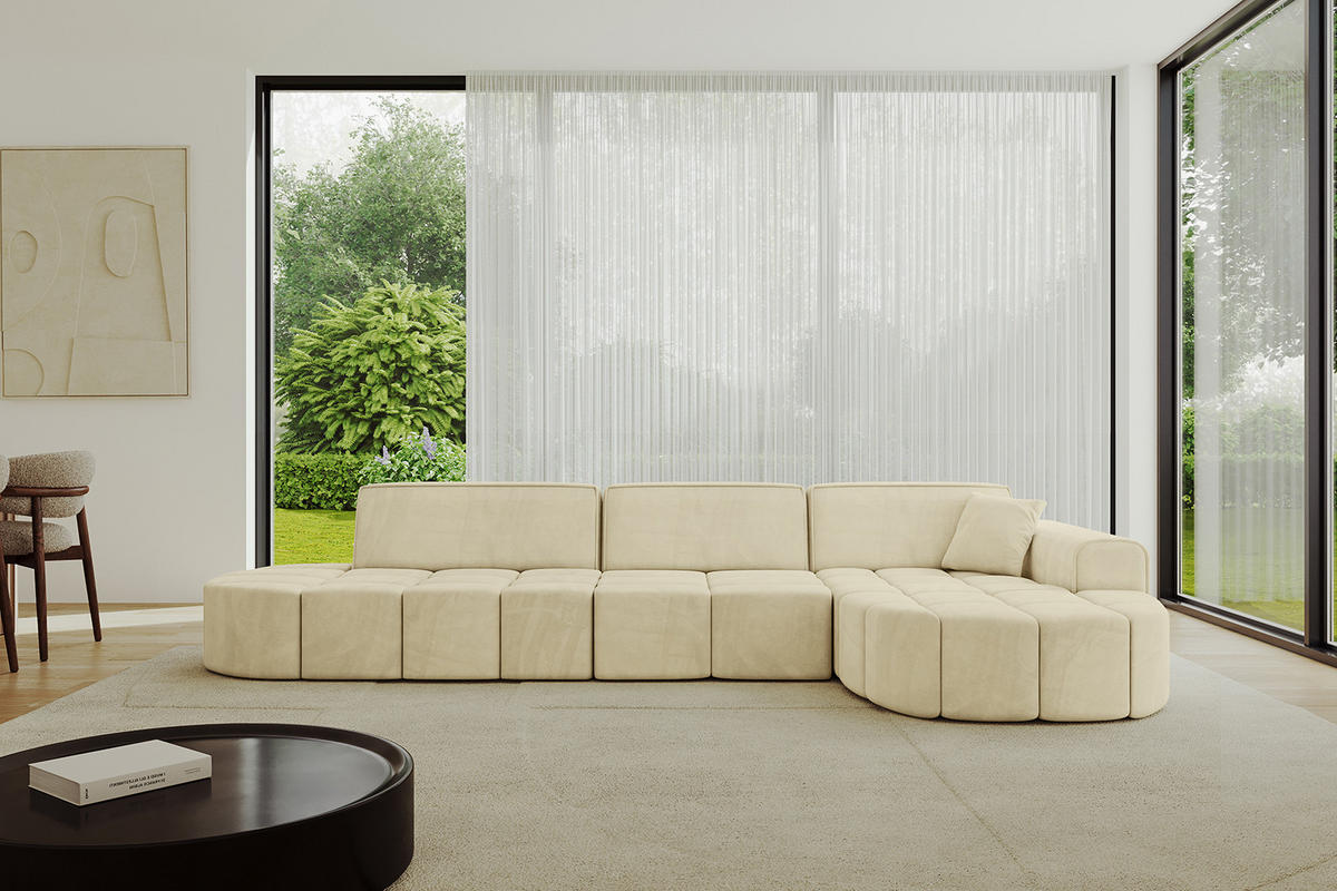 ECKSOFA Ottomane Rechts LIVO-L2 - 337x173x79,5 cm Beige - Beige, Holzwerkstoff/Textil (337/173cm) - ALTDECOR