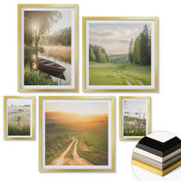 WANDBILDER 5er Set - 50x50 cm & 20x30 cm & 40x60 cm Goldrahmen - Landschaftswiesenstraße West - Goldfarben, Kunststoff (40/60cm) - ArtPrintCave