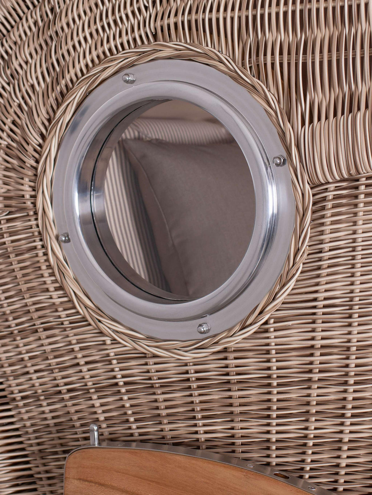 STRANDKORB Düne 1 Sitzer Teak PE Shell - Beige/Braun, Holz/Textil (96/165/80cm) - Mr. Deko