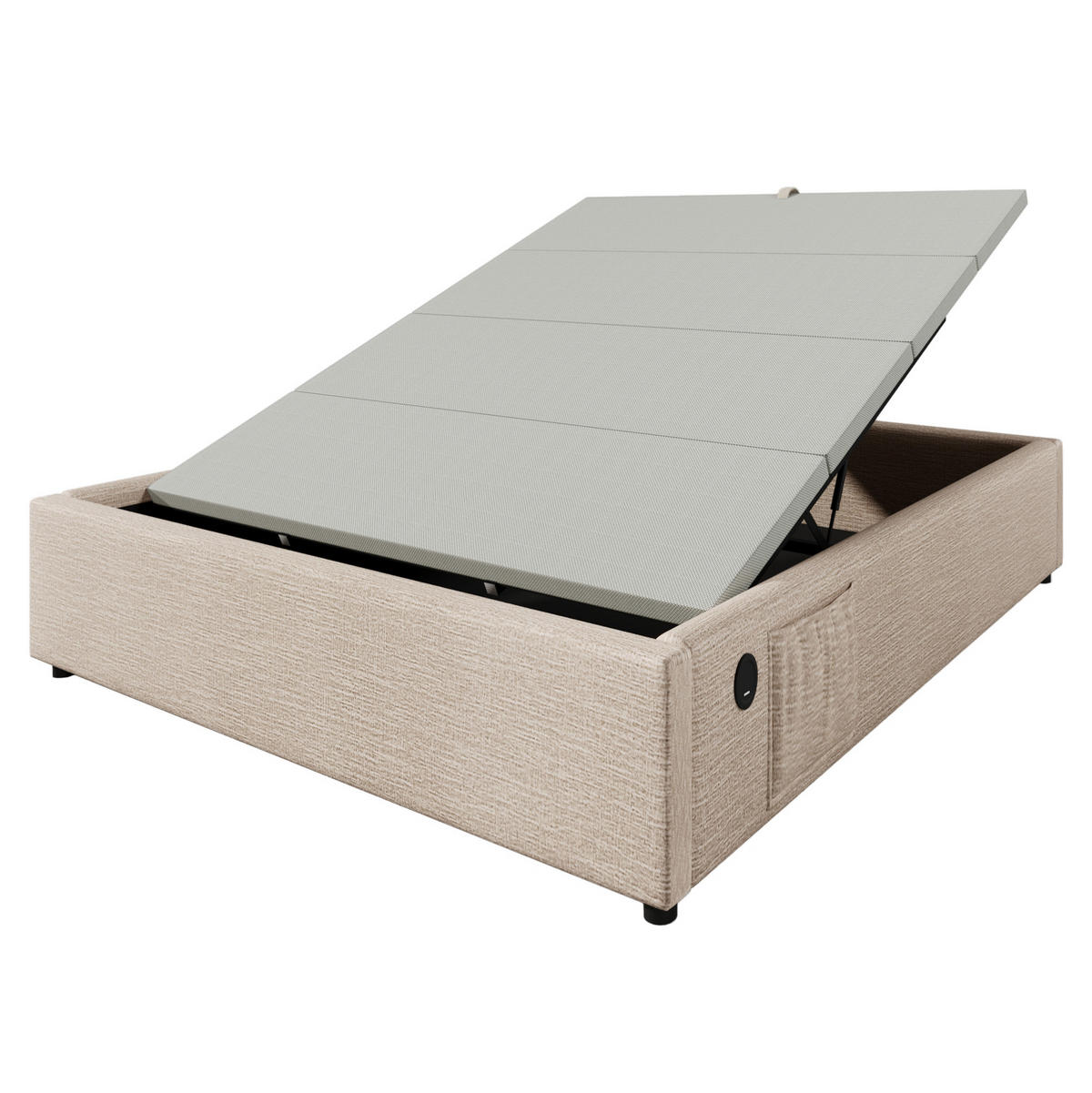 POLSTERBETT aus Leinen 140x200 cm in Natur mit USB-C & Stauraum - Naturfarben, Textil (140/200cm) - Modfu