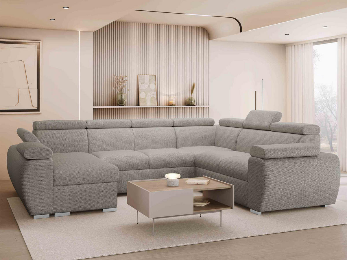 WOHNLANDSCHAFT Boston U, Seite: Links - LC+2P+R+2R - Chromfarben/Greige, Holz/Textil (325/98/260cm) - MIRJAN24