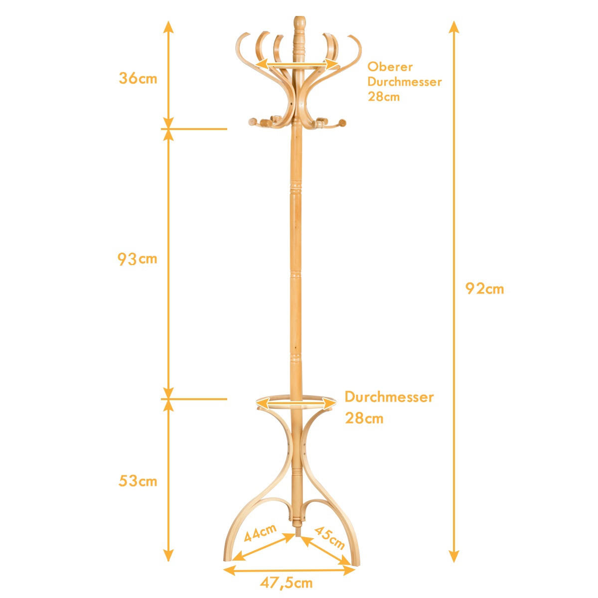 ŠATNÍK s držákem na deštníky, dřevo - barva starého dubu, dřevo (48/182/48cm) - COSTWAY