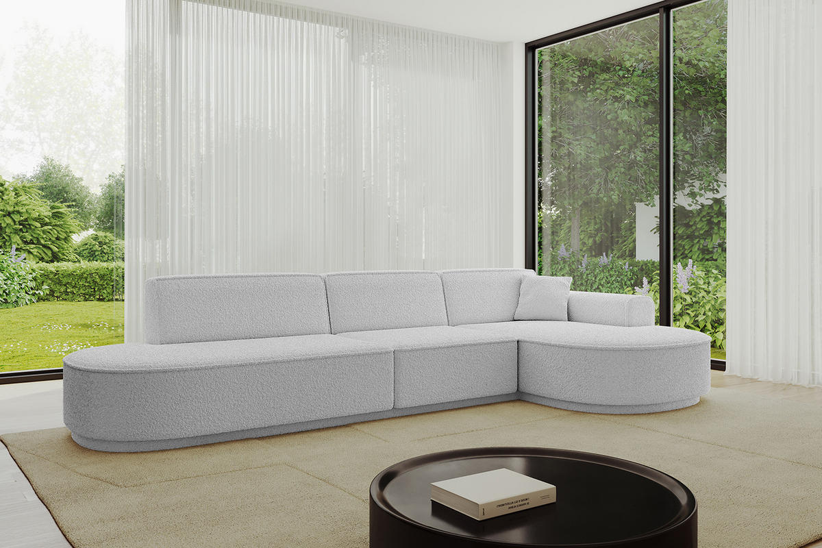 ECKSOFA Ottomane Rechts MARI-L2-v3 - 317x163x81 cm Hellgrau Bouclé - Hellgrau/Schwarz, Holzwerkstoff/Kunststoff (317/163cm) - ALTDECOR