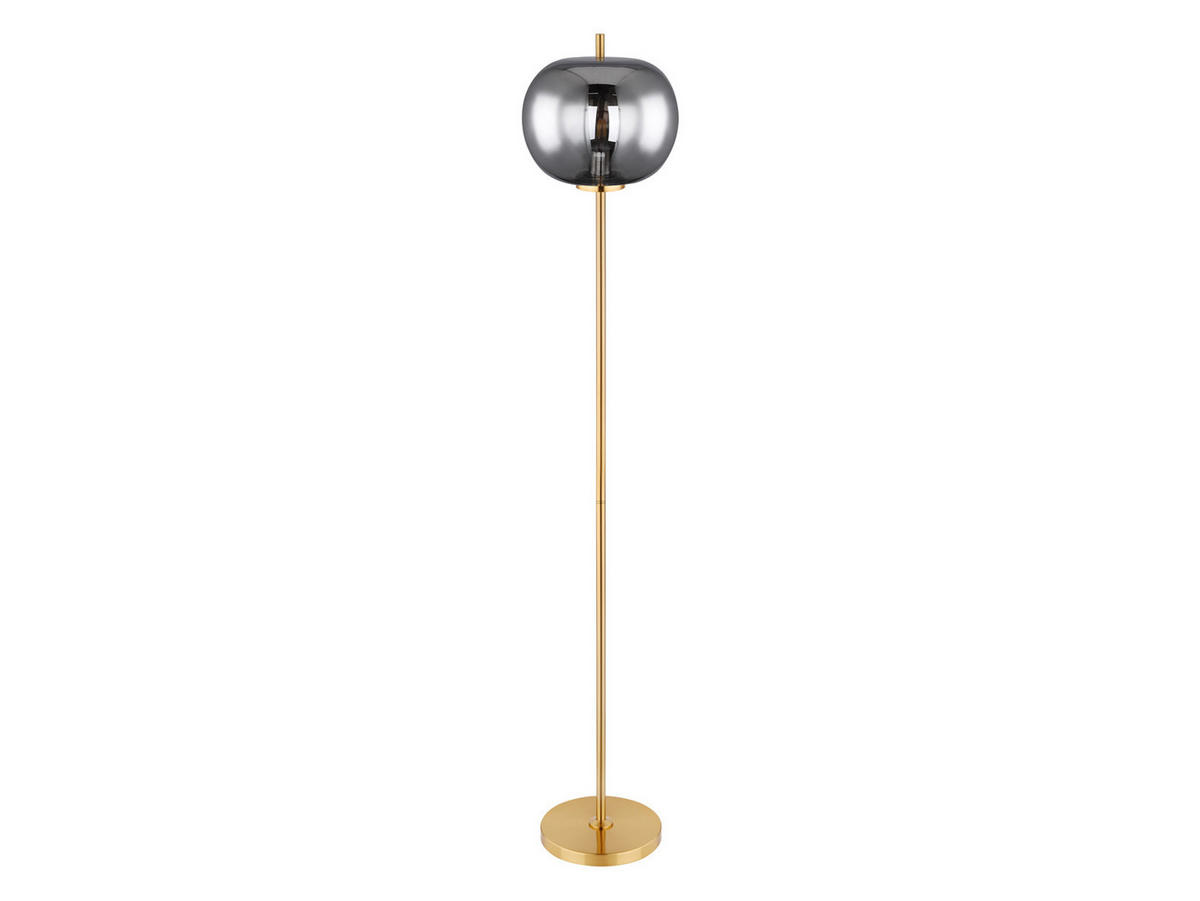 LED-STEHLAMPE Messing Höhe 160cm, Glaskugel Rauchglas - Goldfarben/Schwarz, Glas/Metall (30/30/160cm) - meineWunschleuchte